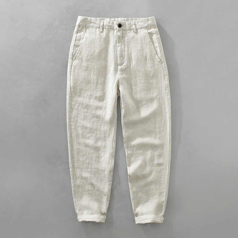 Pure Linen Pants Men's Loose Casual Cropped Pants - cas7m