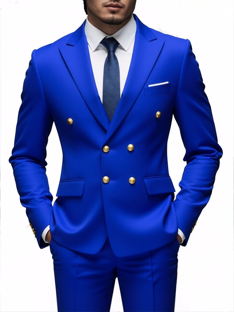 Business Non-Iron Two-Piece Suit With Double-Breasted Gold Buttons - cas7m