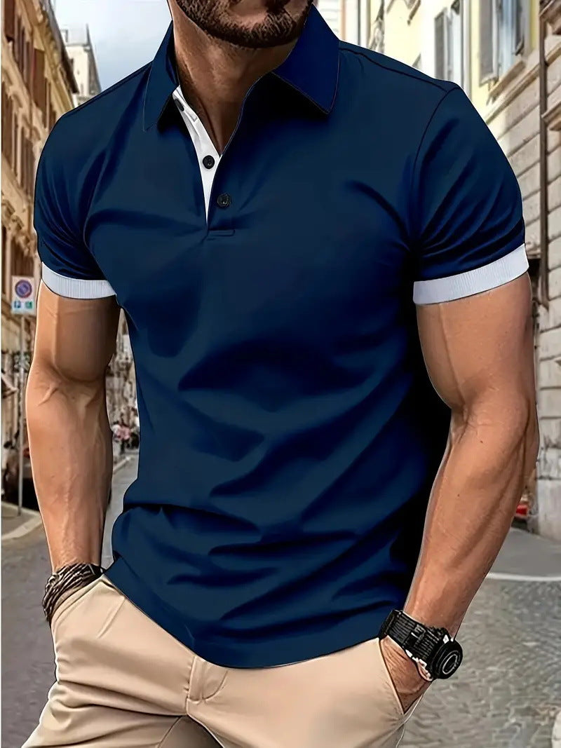 3D Solid Color Lapel Short Sleeve Polo Shirt Casual Loose Men - cas7m