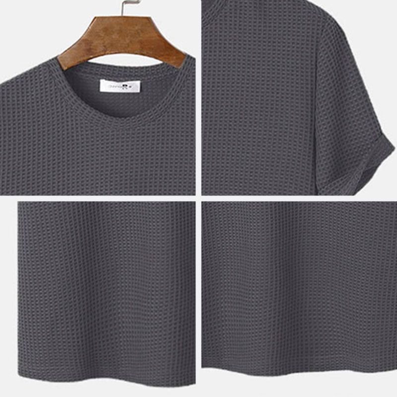 Men Summer Solid Color Round Neck Basic T-Shirts - cas7m