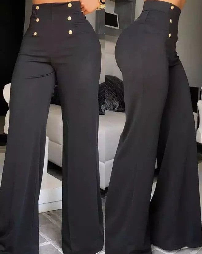 Double-breasted Micro-stretch Wide-leg Pants - cas7m
