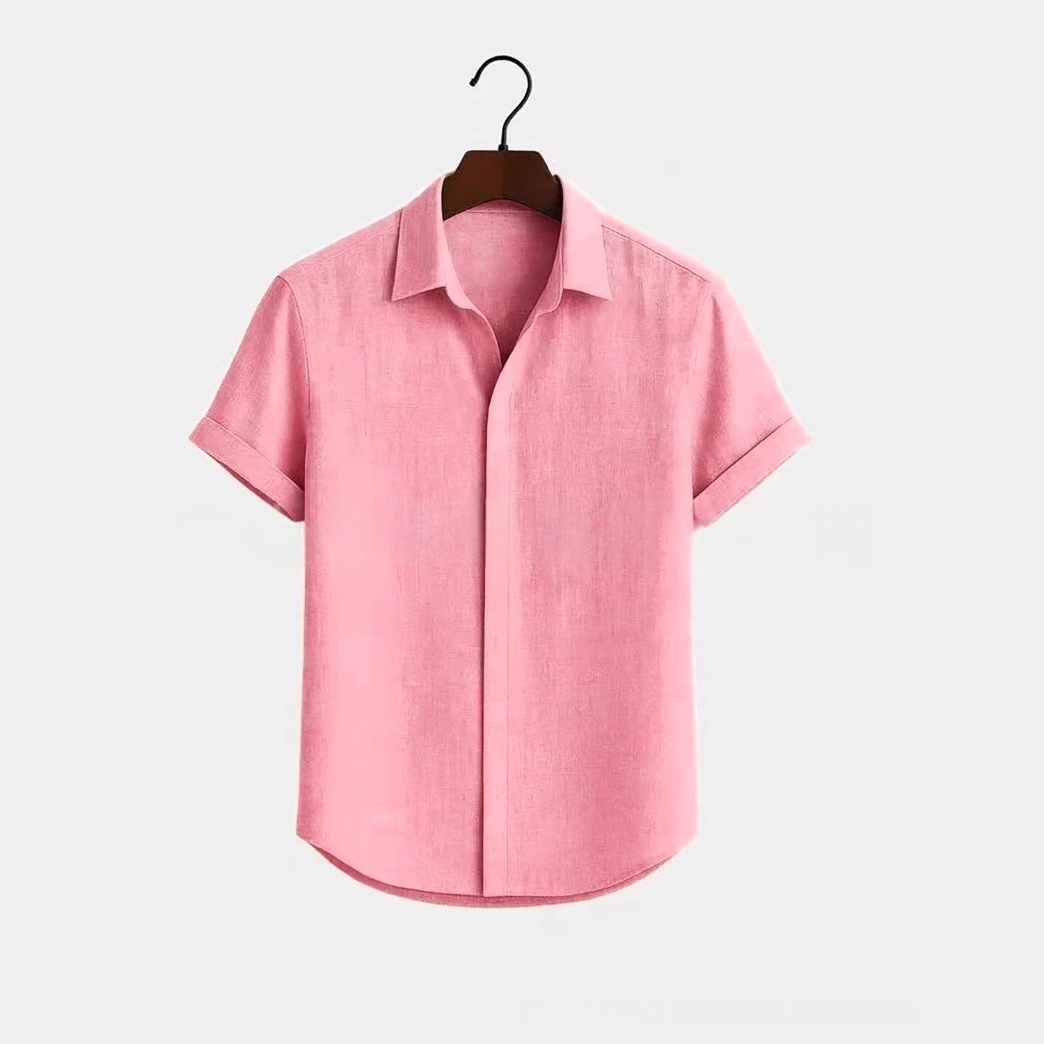 Solid-color Short-sleeve Cotton-linen Shirt For Men - cas7m