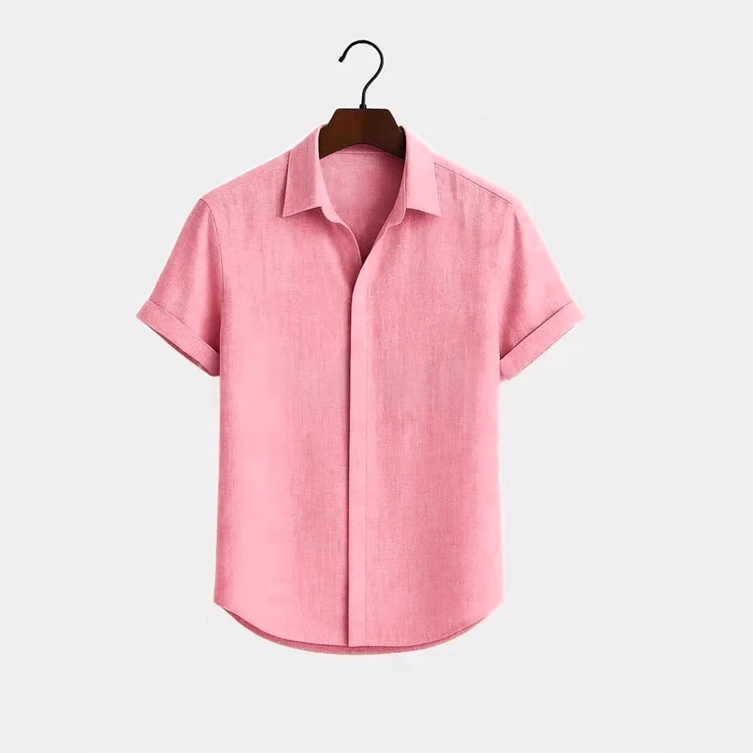 Solid-color Short-sleeve Cotton-linen Shirt For Men - cas7m