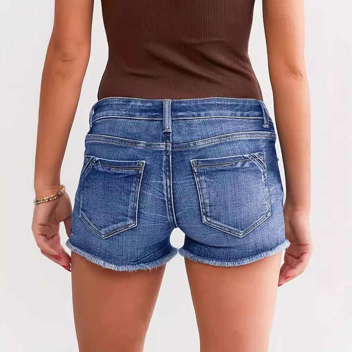 Ladies Ripped Wadding Button Shorts - cas7m
