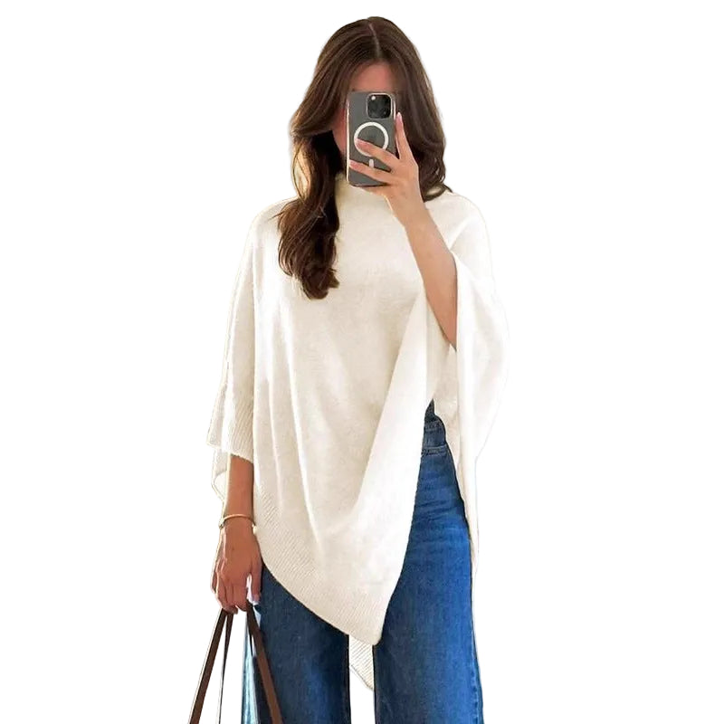 Shawl-Neck Sweater Irregular Wool Knitted Cape - cas7m