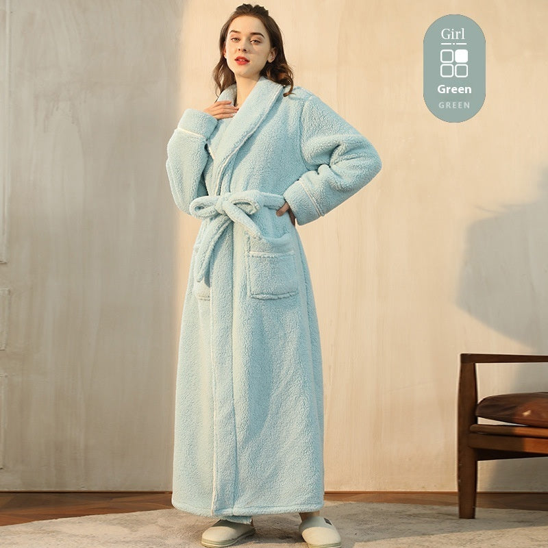 Autumn And Winter Thickened Cotton Velvet Nightgown Men's Winter Plus-sized Plus Size Light Luxury Couple Bathrobe Women's Extended Pajamas - cas7m
