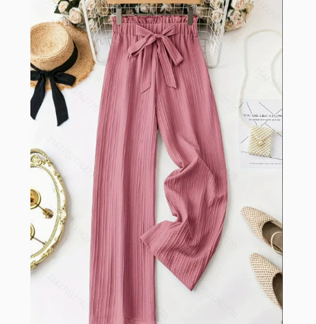 Women's Solid Color Belt Casual Pants - cas7m