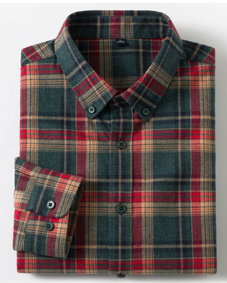 Retro Plaid Long Sleeve Casual Men's Clothing Shirt - cas7m
