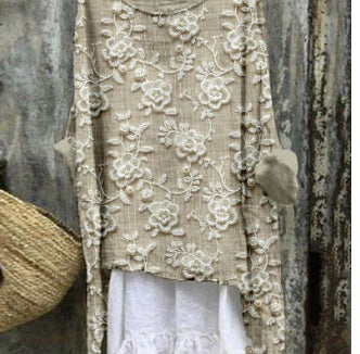 Casual Long Sleeve Loose 3D Digital Printing Women Round Neck Pullover T-shirt - cas7m