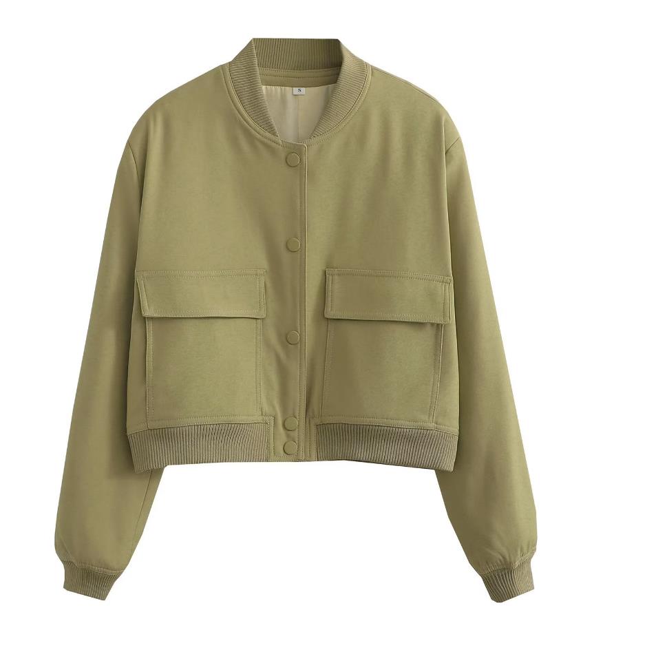 Women's Lightweight Cropped Bomber Jacket Casual Long Sleeve Varsity Jacket With Pocket Fashion Y2k Jacket Streetwear - cas7m