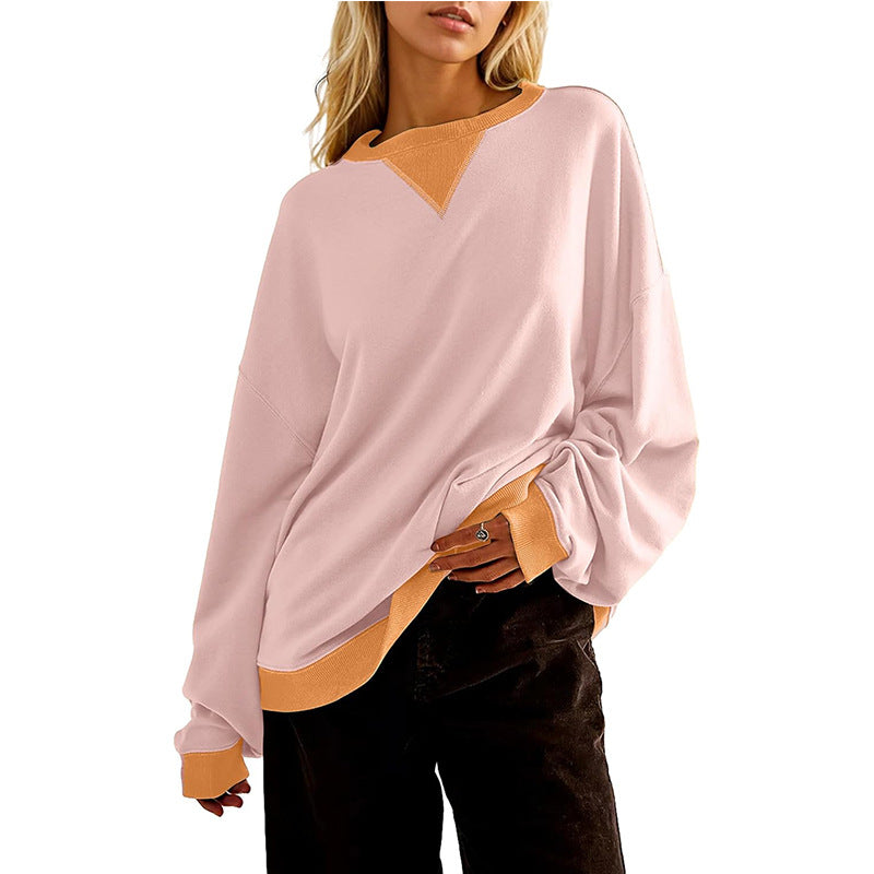 Loose Casual Contrast Color Sweater For Women - cas7m