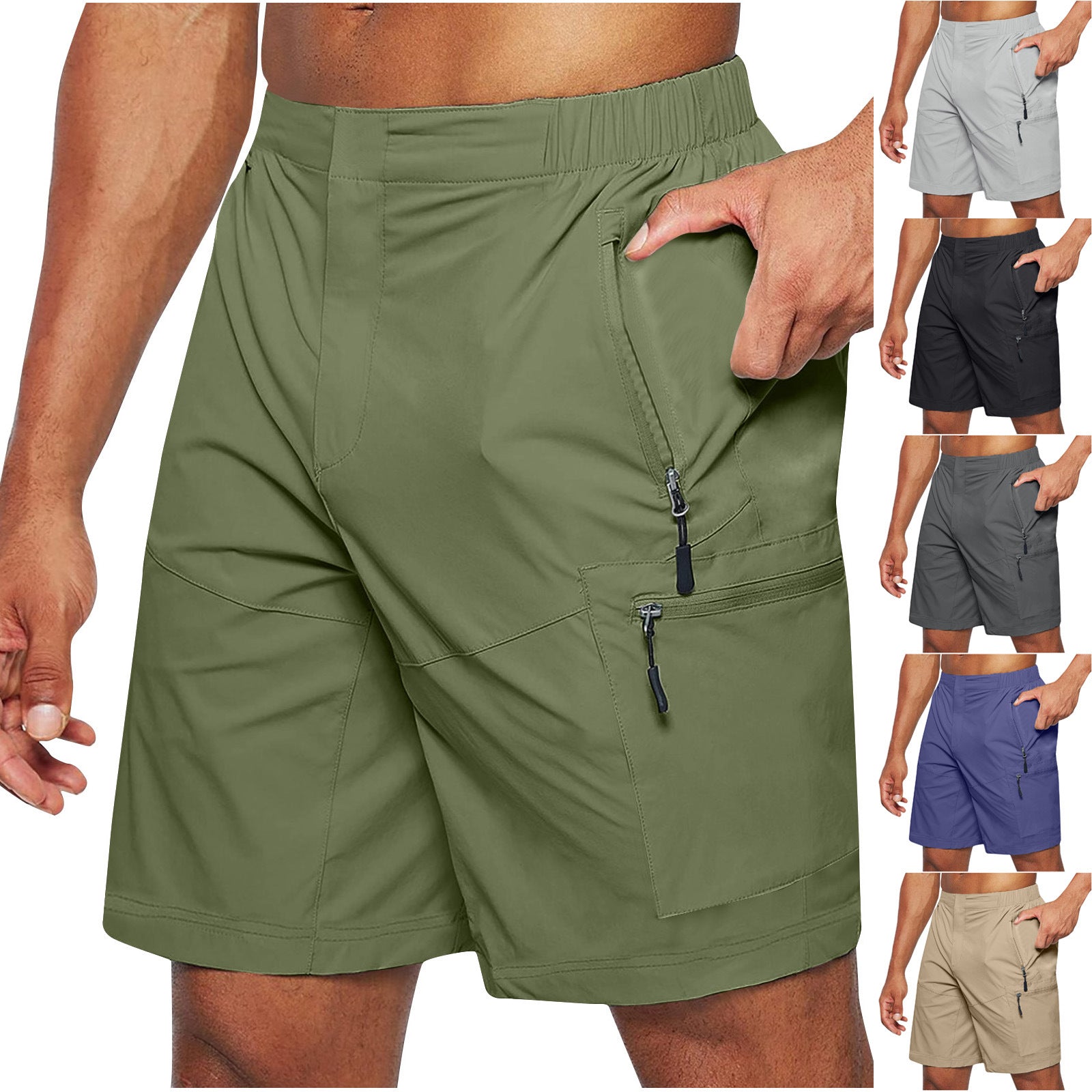 Men'S Casual Elastic Waist Strap Summer Shorts Casual Fit Fashion Outdoor Long Shorts For Men Knee-Length Straight Leg Pants Shorts - cas7m