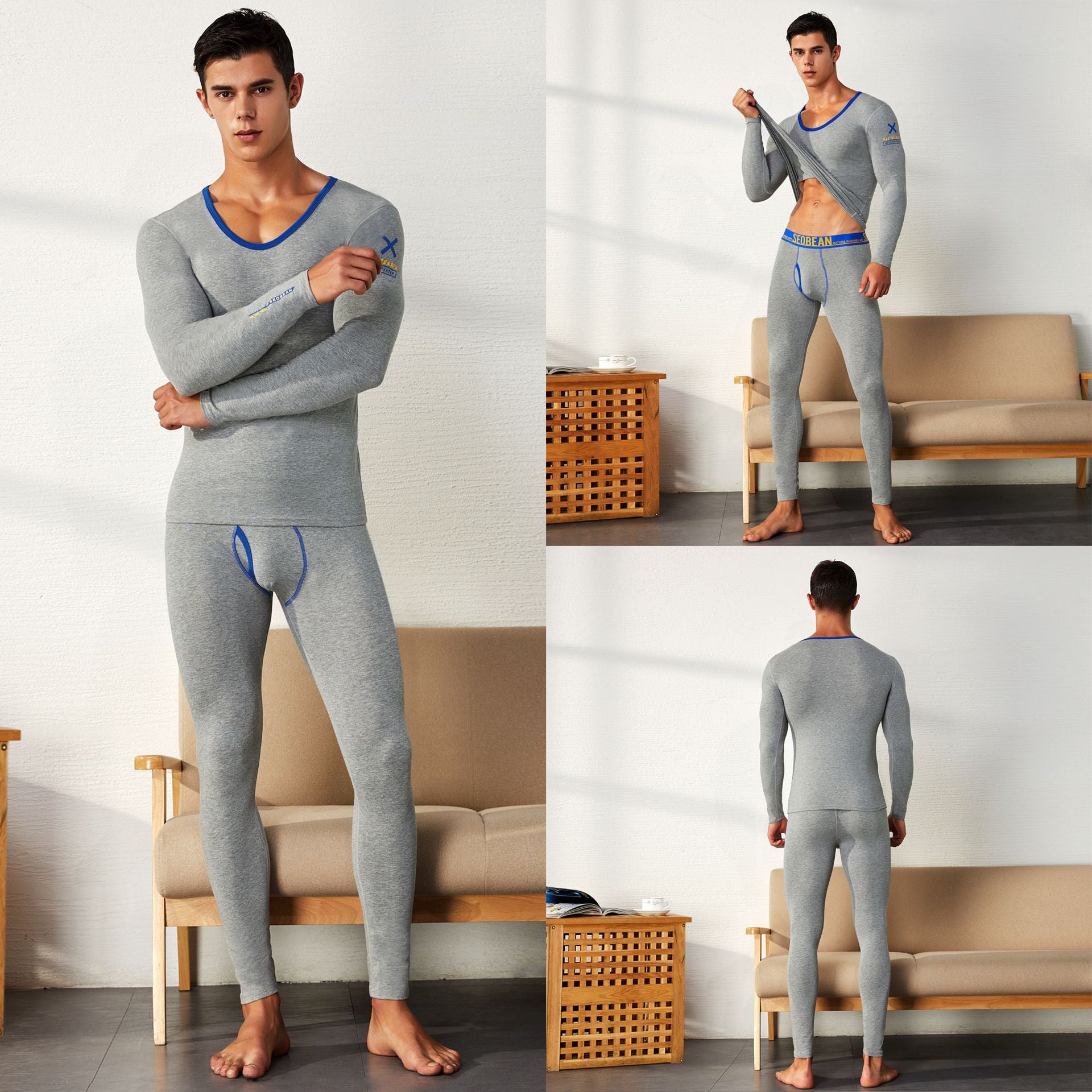 Men's Pure Cotton Thermal Underwear Suit Basic Long Johns - cas7m