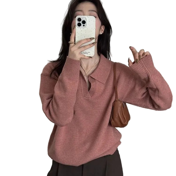 Womens Casual Retro Long-Sleeve Knitted Sweater - cas7m