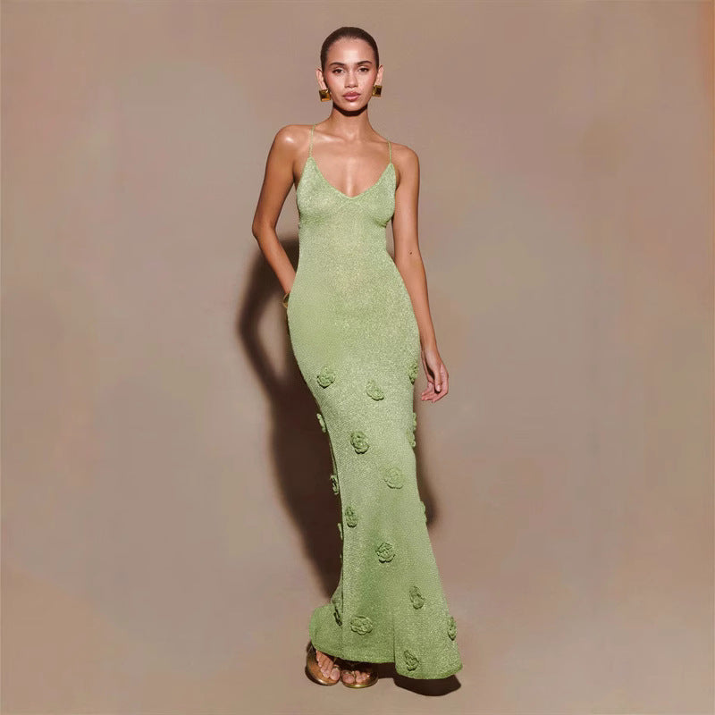 Knitted Flowers Suspenders Dress Crochet Glitter Dresses - cas7m