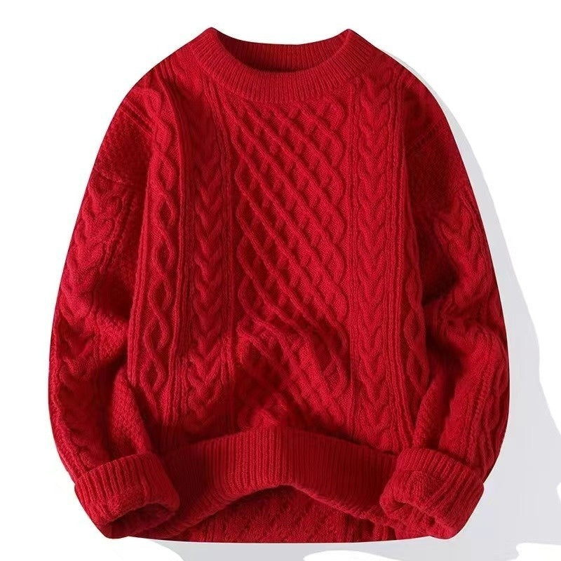 Autumn And Winter New Men's Twist Sweater Casual Round Neck Pullover Top - cas7m