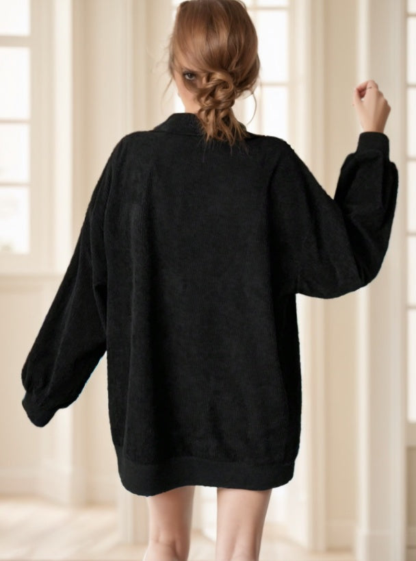 Women Casual Zip Up Front Long Sleeve Leopard Print Sweatshirt - cas7m
