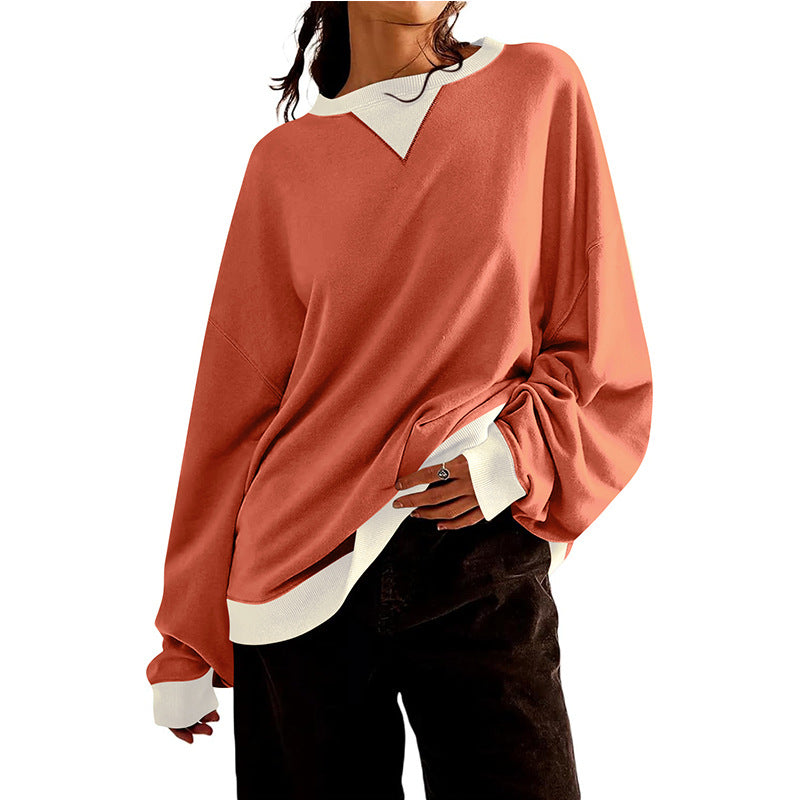 Loose Casual Contrast Color Sweater For Women - cas7m