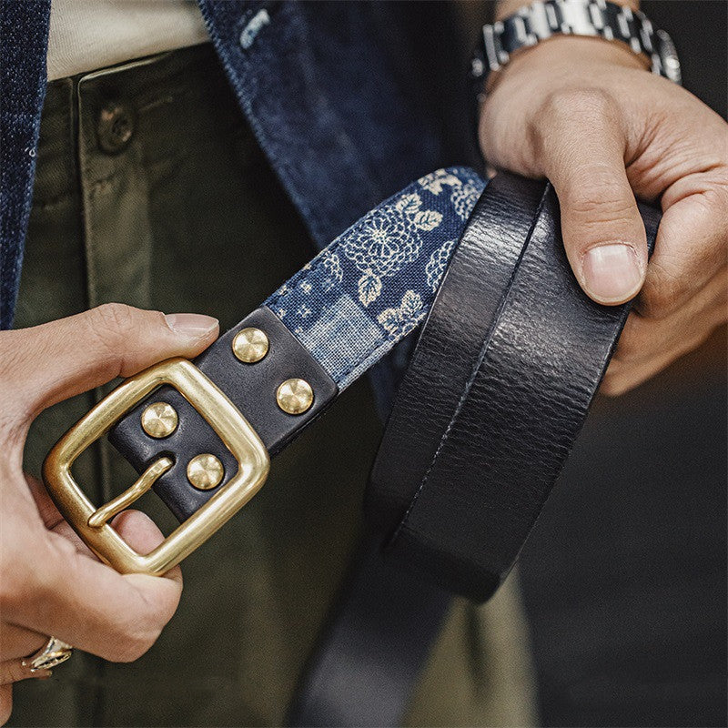 First Layer Cowhide Vintage Belt Men - cas7m