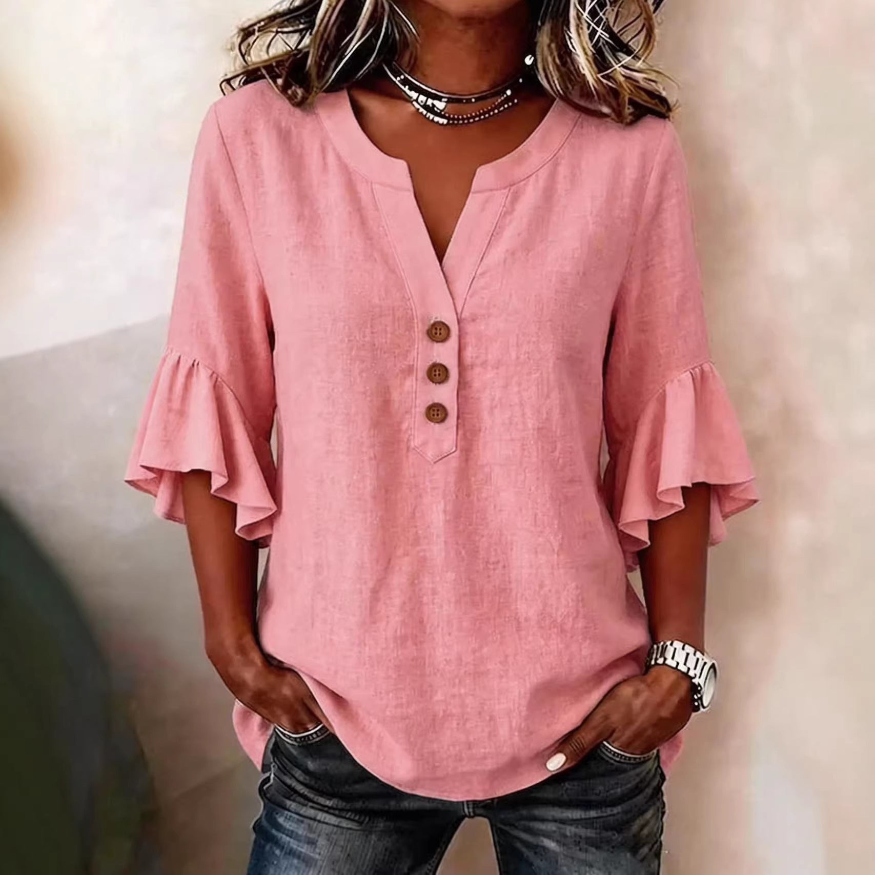 Solid Casual Loose Blouses For Women Fashion Summer Vintage Women's Oversized Shirts And Blouses Elegant Youth Female Tops - cas7m