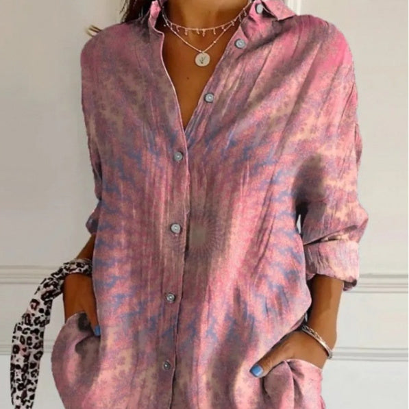Lapel Long Sleeve Shirt Women's Single-breasted Pleated Shirt Tops Clothing - cas7m