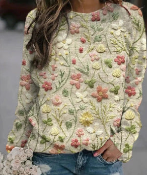 Printed Loose Round Neck Sweater For Women - cas7m
