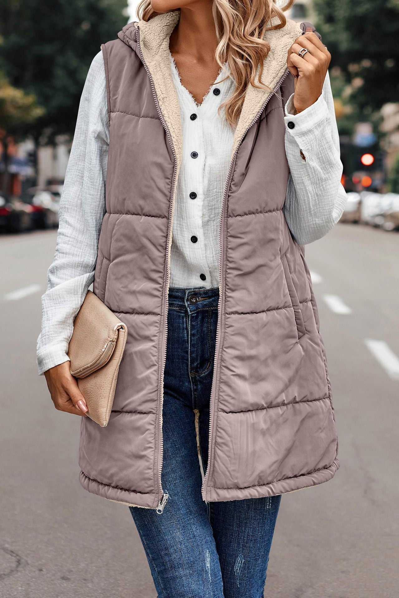 Hooded Double-sided Slim Fit Elegant Cardigan Vest - cas7m