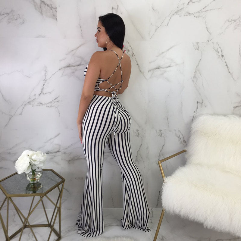 Striped slim-fit jumpsuit women - cas7m