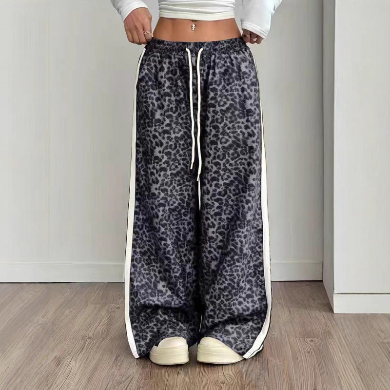 Stylish Leopard-print Patchwork Wide-leg Pants With A Relaxed Flowy Fit - cas7m