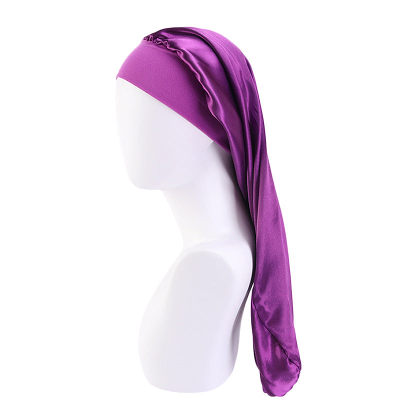 Women's Elastic Wide-brimmed Satin Long Tube Nightcap - cas7m