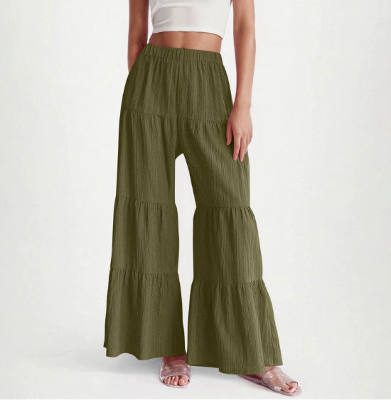 Pleated Elastic Waist Pants Female Wide-leg Casual Pants - cas7m