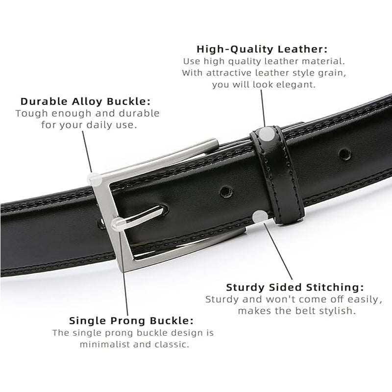 Black 100cm Womens Genuine Leather Dress Belt Classic Casual Belt With Single Prong Buckle For Jeans Pants Work And Business - cas7m