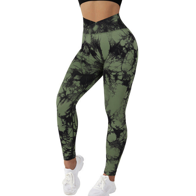 Seamless Tie Dye Leggings Women Yoga Pants Push Up Sport Fitness Running Gym Leggings - cas7m
