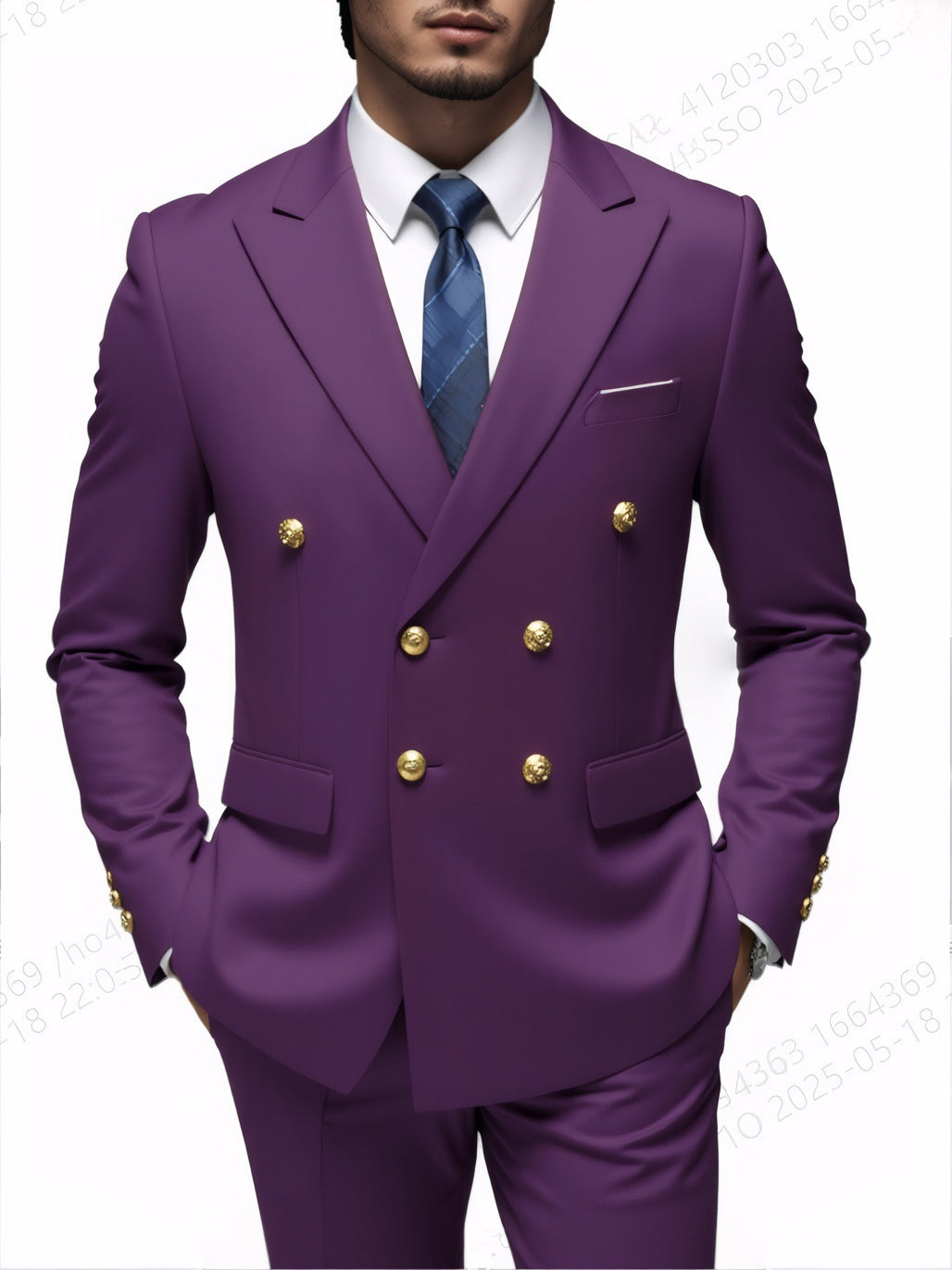 Business Non-Iron Two-Piece Suit With Double-Breasted Gold Buttons - cas7m