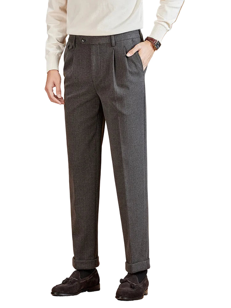 Mens Wool Suit Pants Thickened Straight-Leg Business-Casual Trousers - cas7m