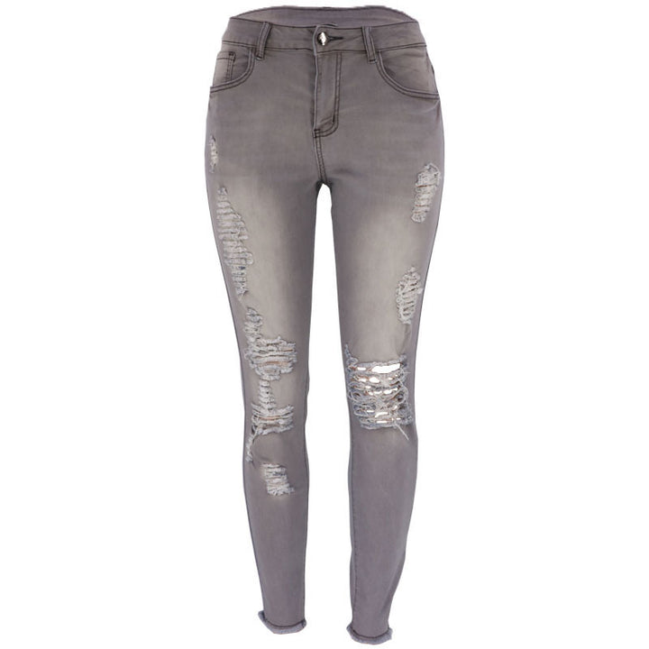 Women's Fashion Elastic Slim Fit Ripped Skinny Jeans - cas7m