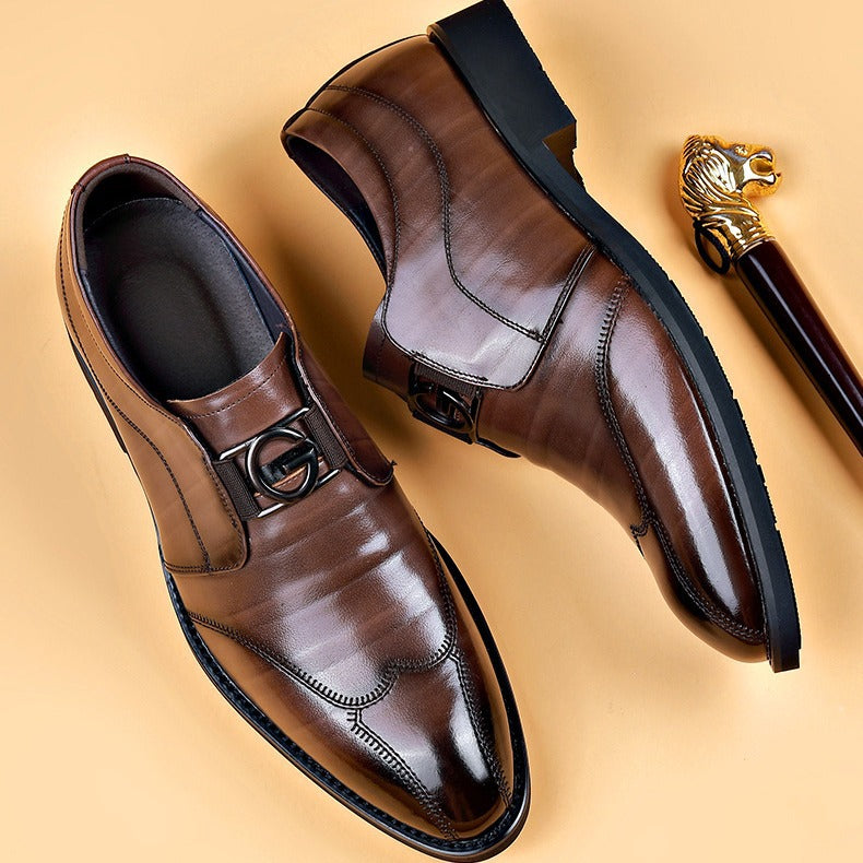 Men's Casual Business Slip-on Embroidered Pointed Leather Shoes - cas7m