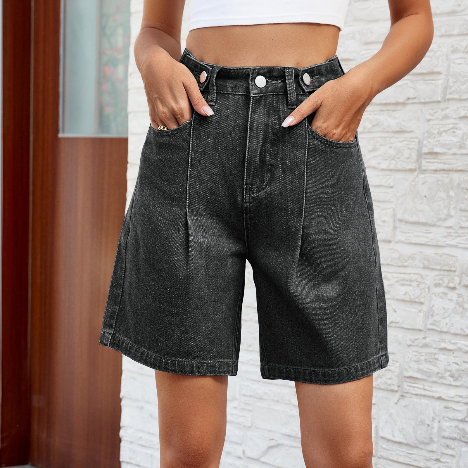 Denim Shorts With Waist Adjustable Design Fashion Summer Pants For Women - cas7m