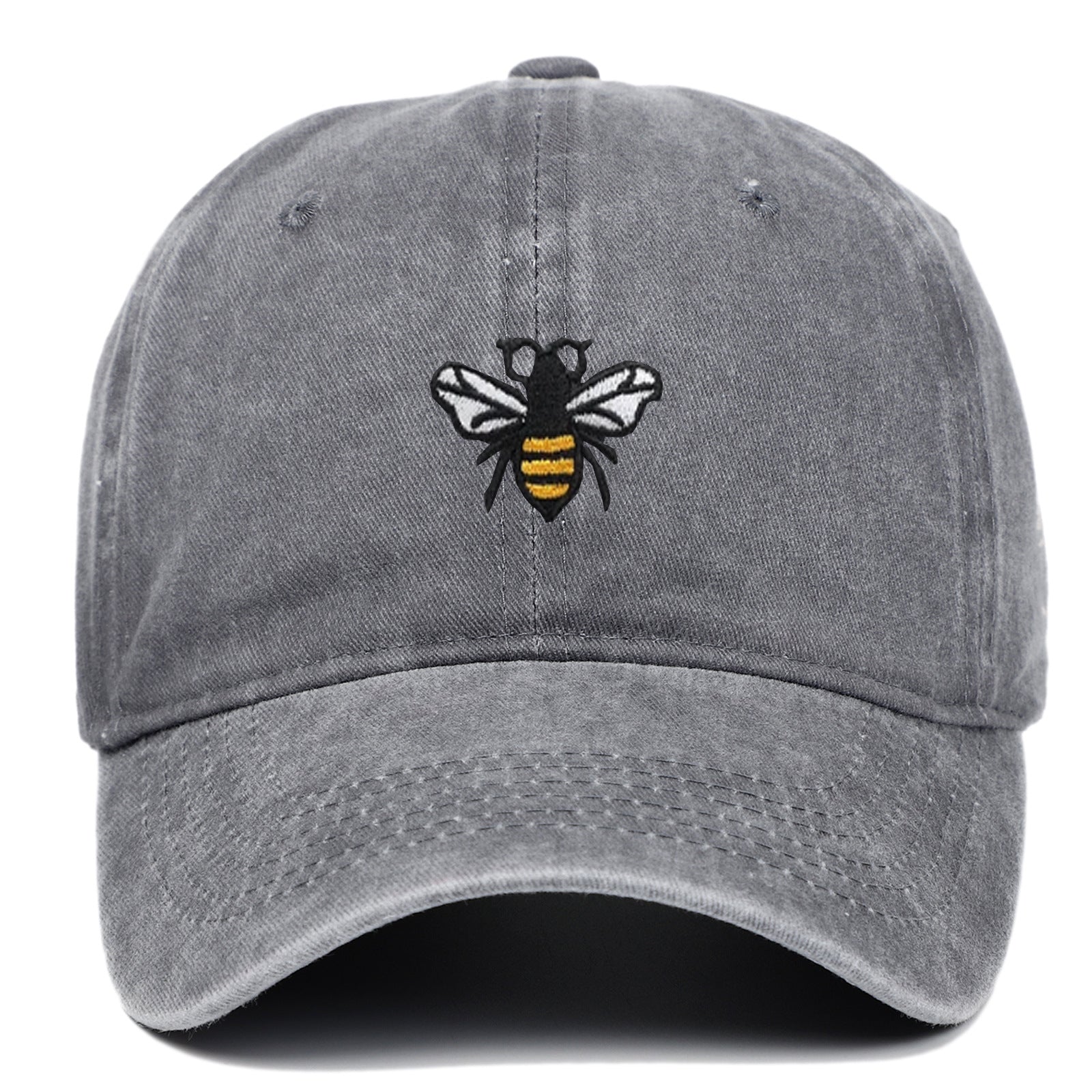Bee Embroidery Baseball Cap Vintage Worn Looking Washed-out - cas7m