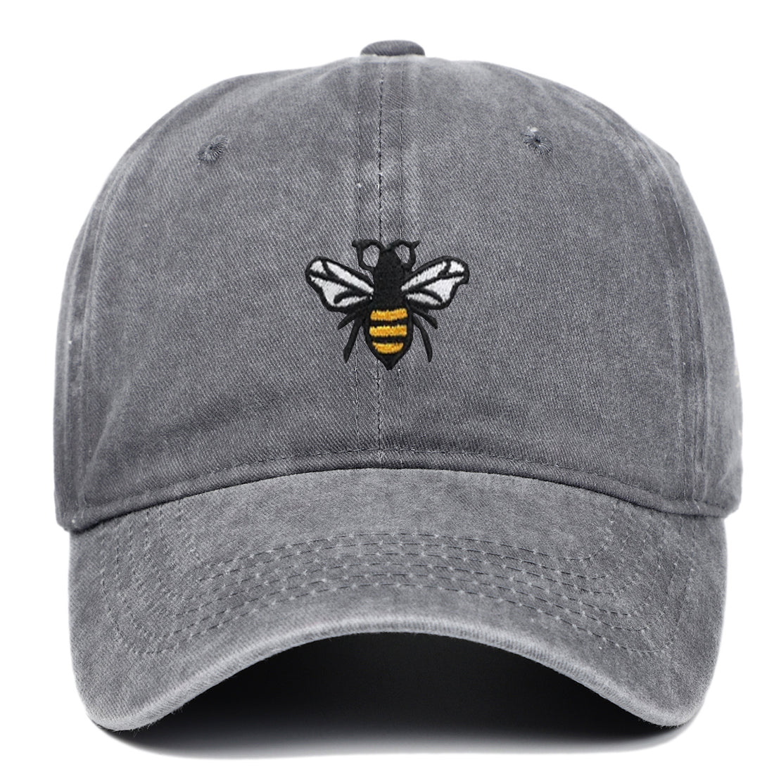 Bee Embroidery Baseball Cap Vintage Worn Looking Washed-out - cas7m