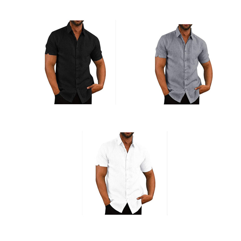 Solid color button linen shirt - cas7m