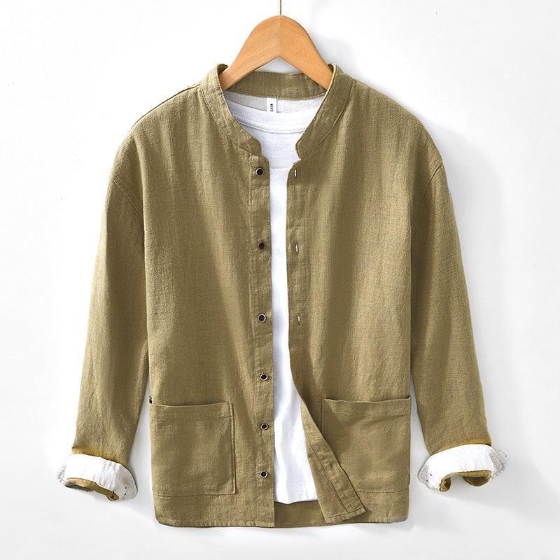 Chinese-style Stand Collar Ramie Long-sleeved Shirt Breathable Linen Casual Chinese-style Shirt For Men - cas7m