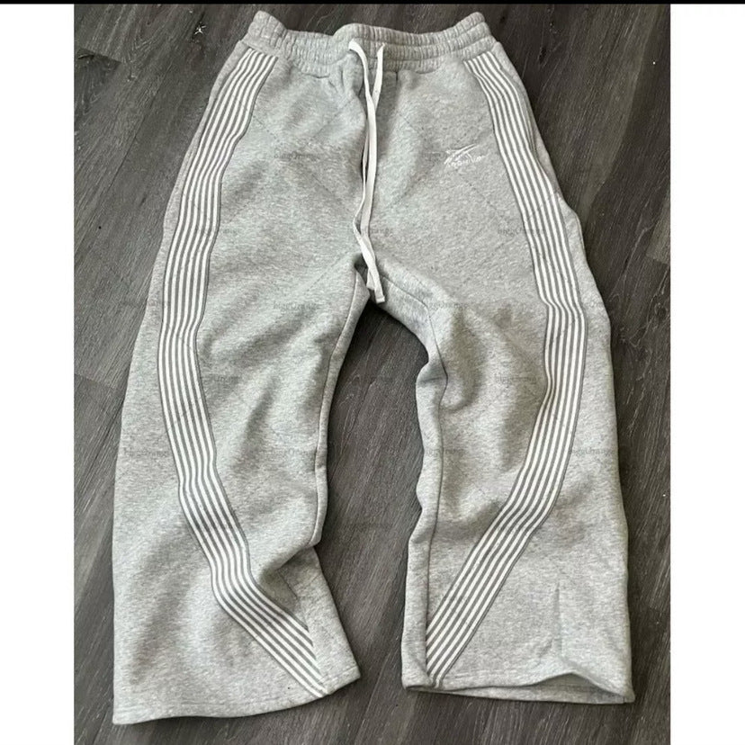 Striped With Fleece Lining Fleece Sports Pants - cas7m