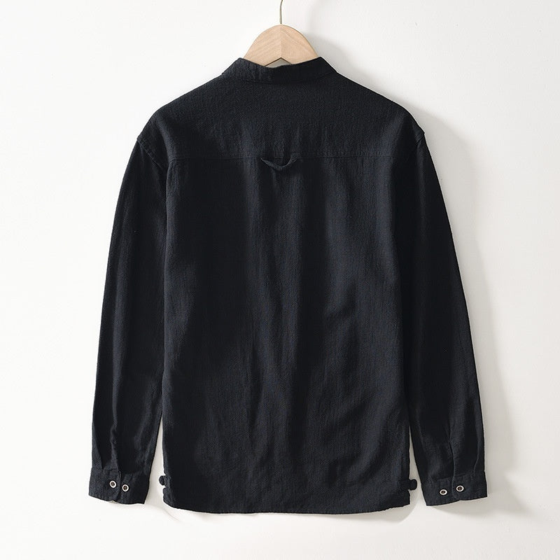 Chinese-style Stand Collar Ramie Long-sleeved Shirt Breathable Linen Casual Chinese-style Shirt For Men - cas7m
