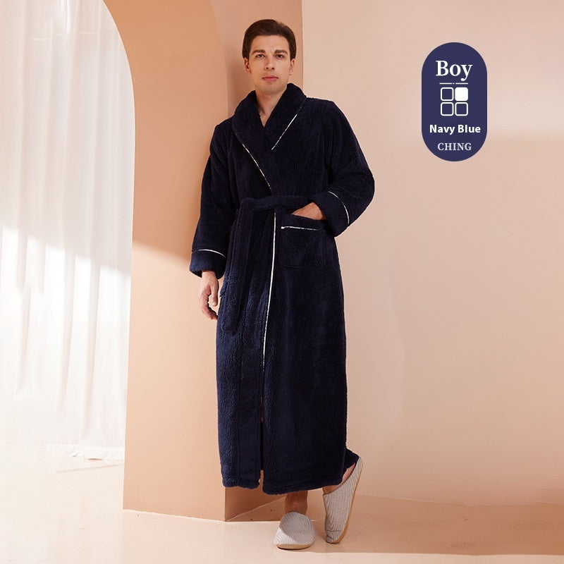 Autumn And Winter Thickened Cotton Velvet Nightgown Men's Winter Plus-sized Plus Size Light Luxury Couple Bathrobe Women's Extended Pajamas - cas7m