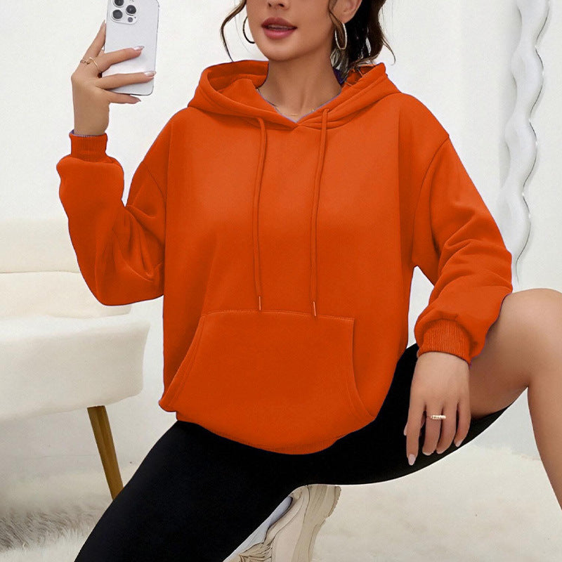 All-matching Loose Drawstring Pocket Sweatshirt Long Sleeve Women - cas7m