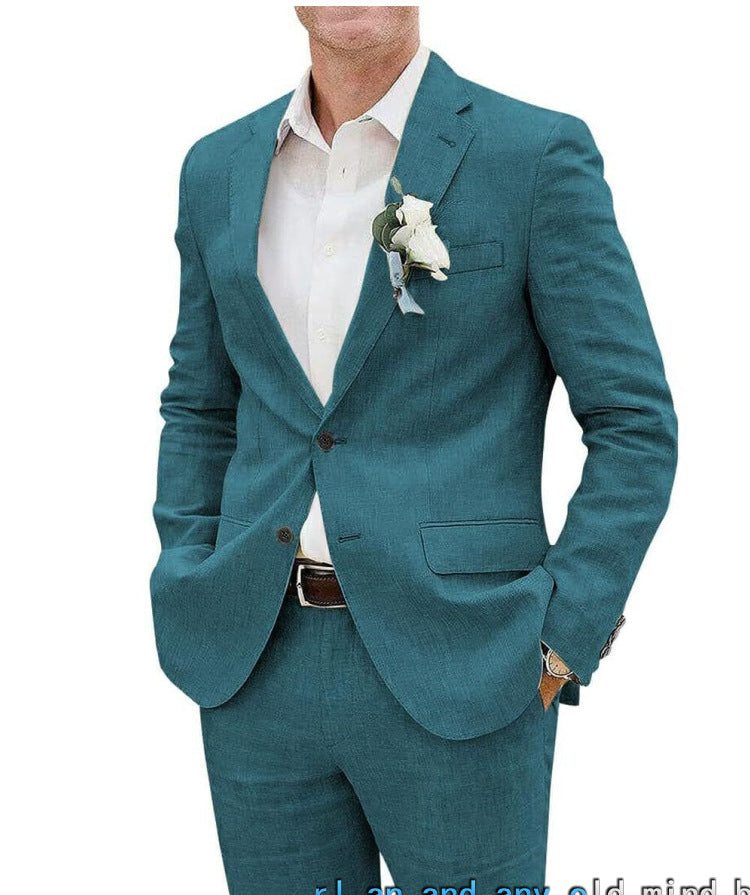 Men's Suit Casual Men's Linen Business Banquet Two-piece Suit - cas7m