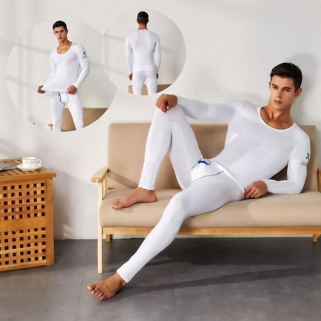 Men's Pure Cotton Thermal Underwear Suit Basic Long Johns - cas7m