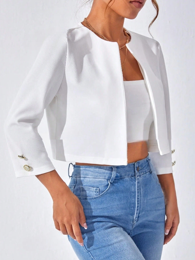 Solid Color Slit Bomber Jacket - cas7m