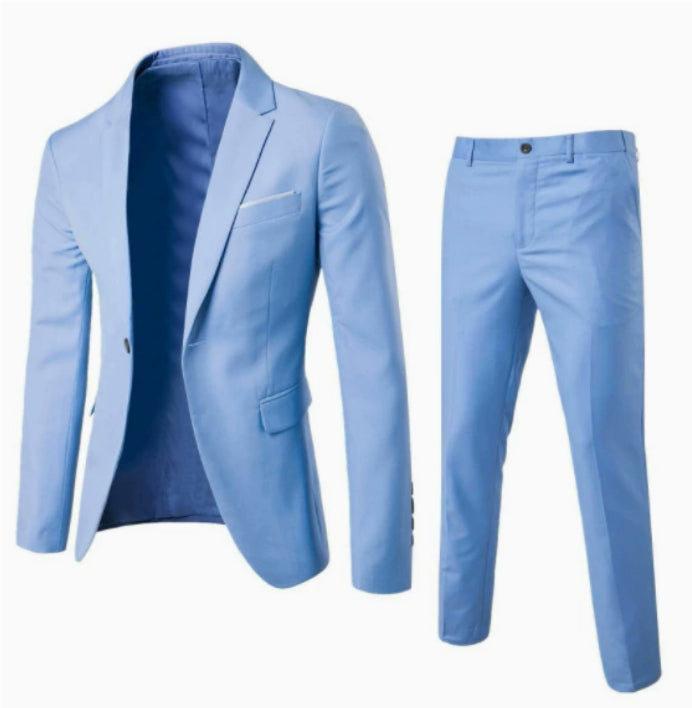 Two-piece Solid Color Slim-fit Coat Suit Pants - cas7m